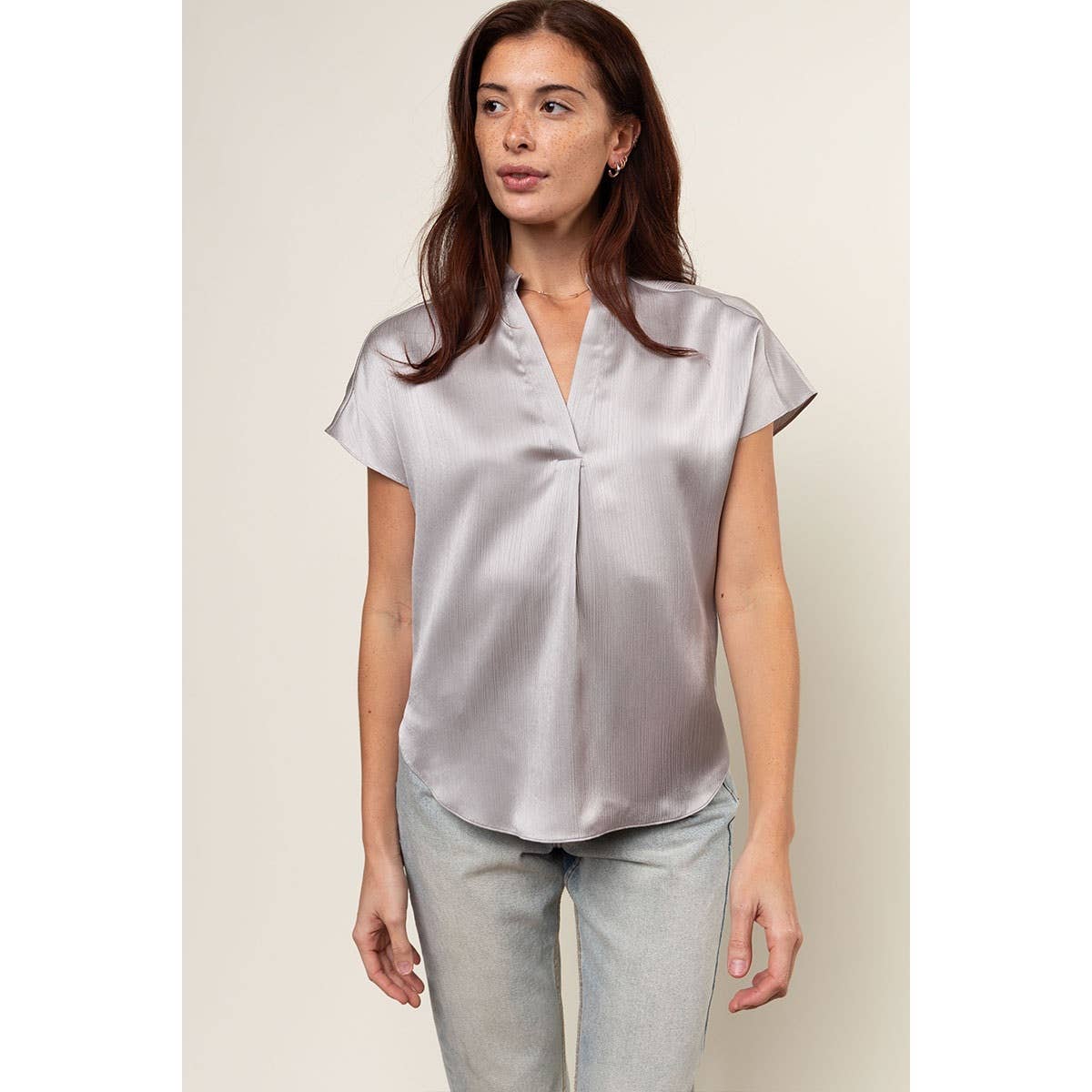 Drop Shoulder Blouse In Crinkle Satin