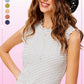 HCT7692-Stretchy Brushed Ruffle Sleeve Stripe Tank Top