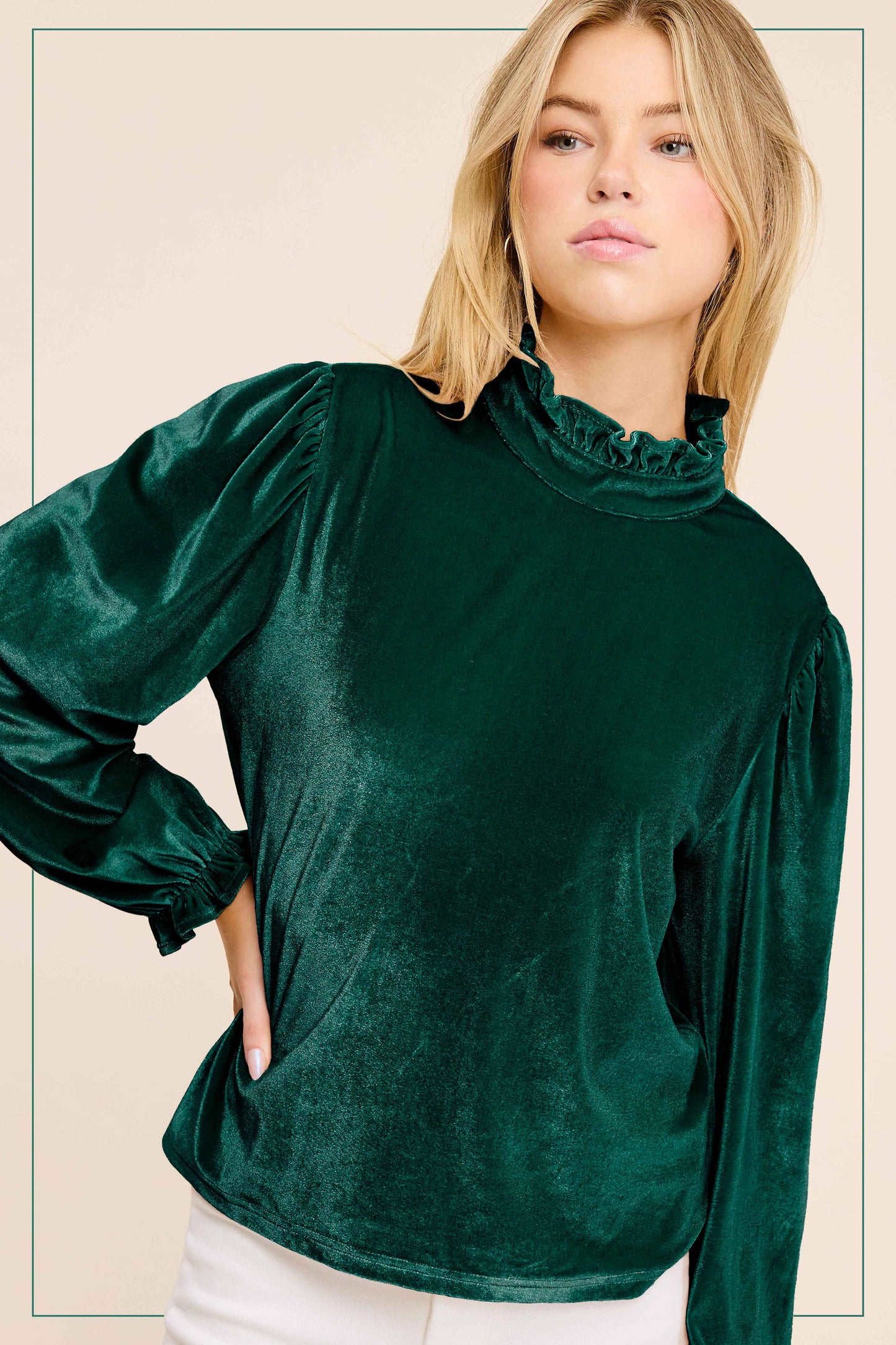 HCT7698-Soft Velvet Long Puff Sleeve Blouse Top shirt womens