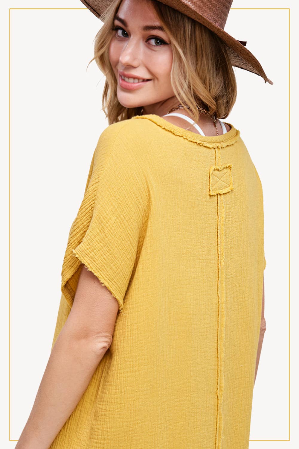 Loose Fit Gauze Fabric Short Sleeve Top HBT7624