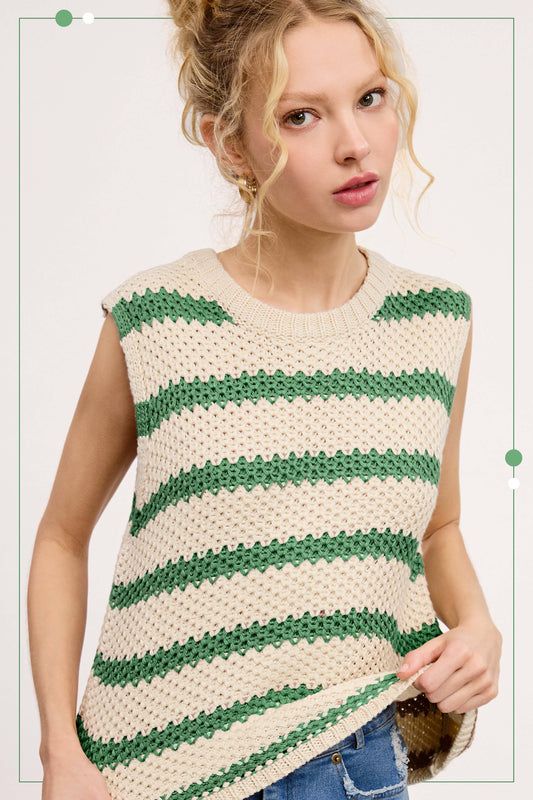 MCS3584-Classic Chunky Striped Sleeveless Sweater Top