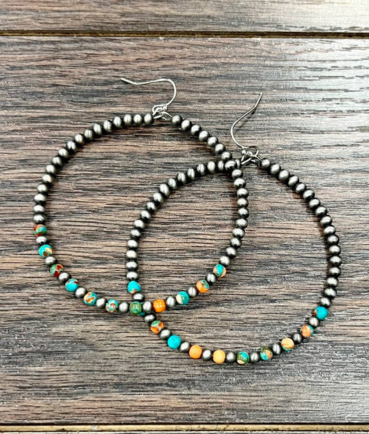 723810, 2.5" Handmade Navajo Gemstone Hoop Earrings