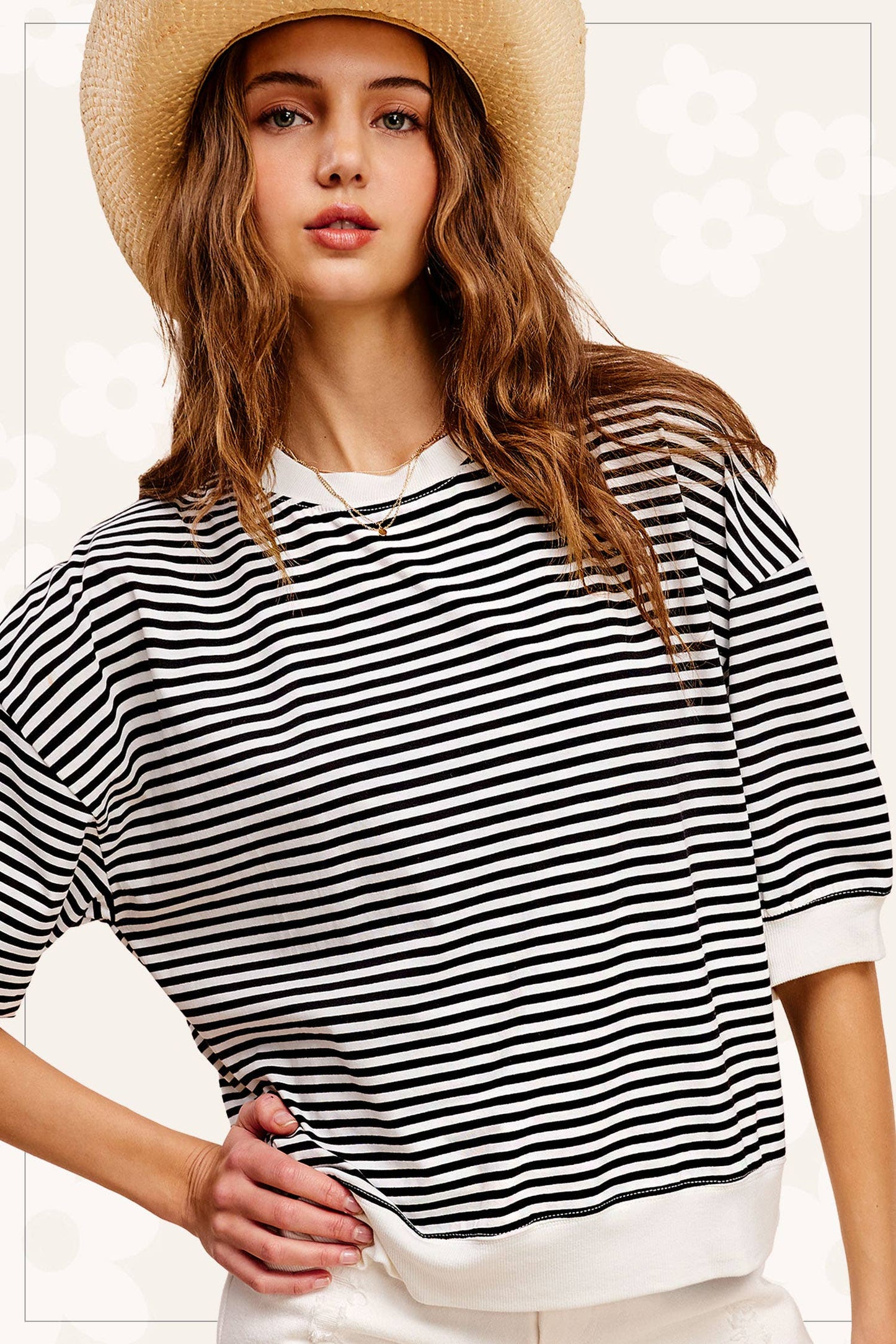 Shits Women’s Loose Fit Striped Short Sleeve Crew Neckline Top MCT7688