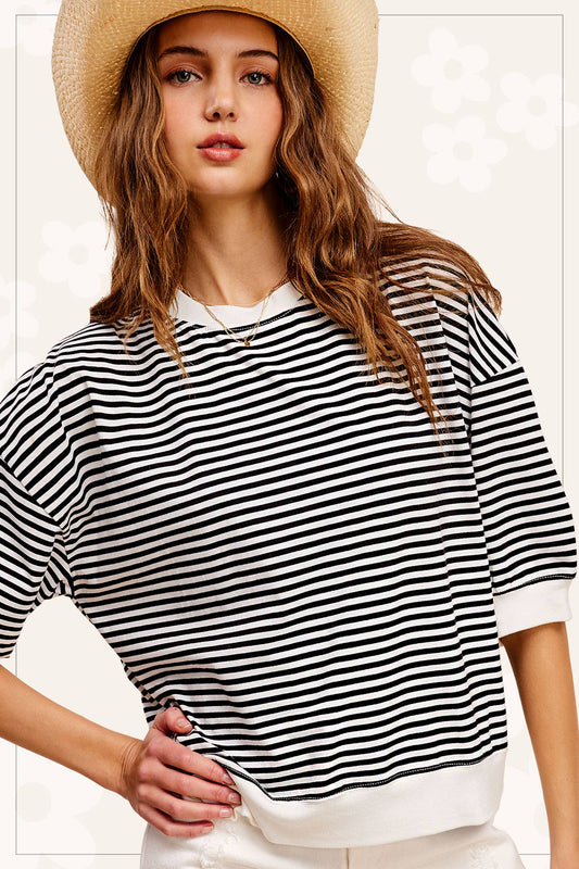 Shits Women’s Loose Fit Striped Short Sleeve Crew Neckline Top MCT7688