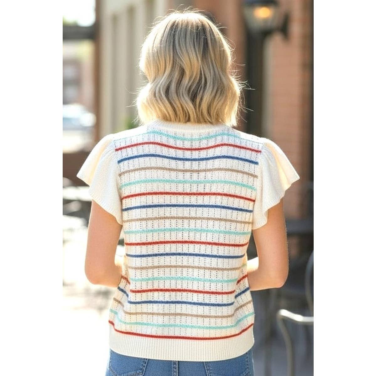 Outerwear Women MULTI STRIPED POINTELLE SWEATER 55921