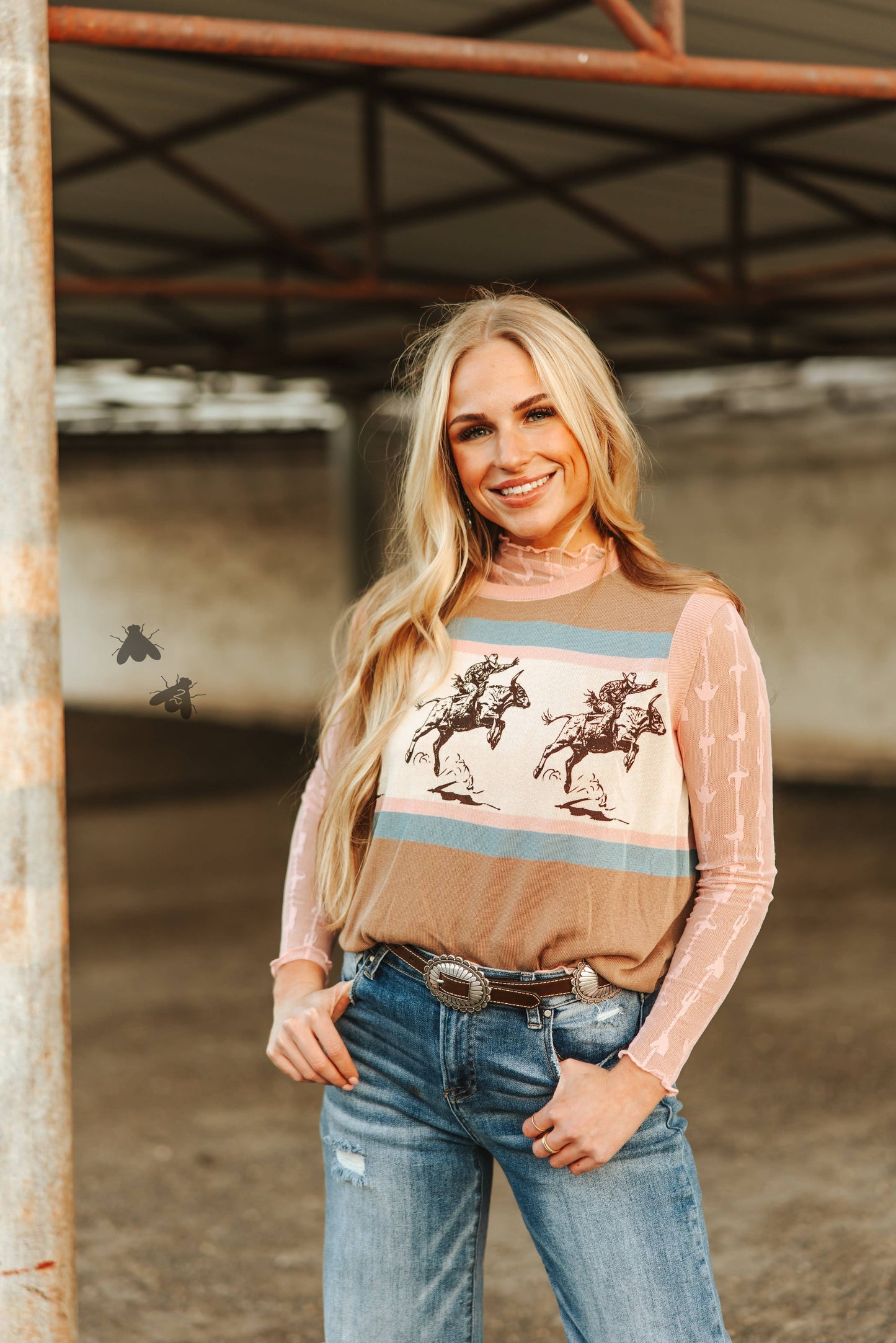 LARIAT Shirt LACE L/S *DUSTY ROSE mesh top