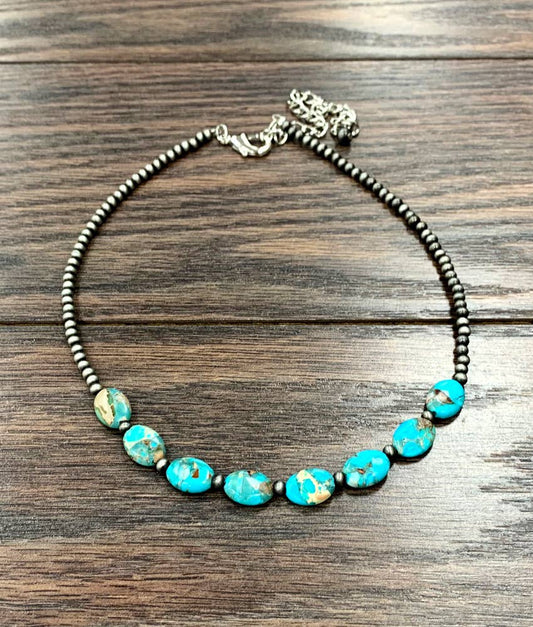 734681, Handmade 15" Navajo 12mm Oval Gemstone Necklace