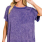 8393A Washed Ribbed Short Sleeve Boat-neck Top
