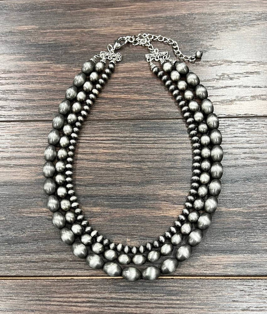 739055, Handmade17" 3-strand Oval/Round Navajo Bead Necklace