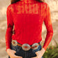 LARIAT Women’s LACE L/S *RED Mesh Top