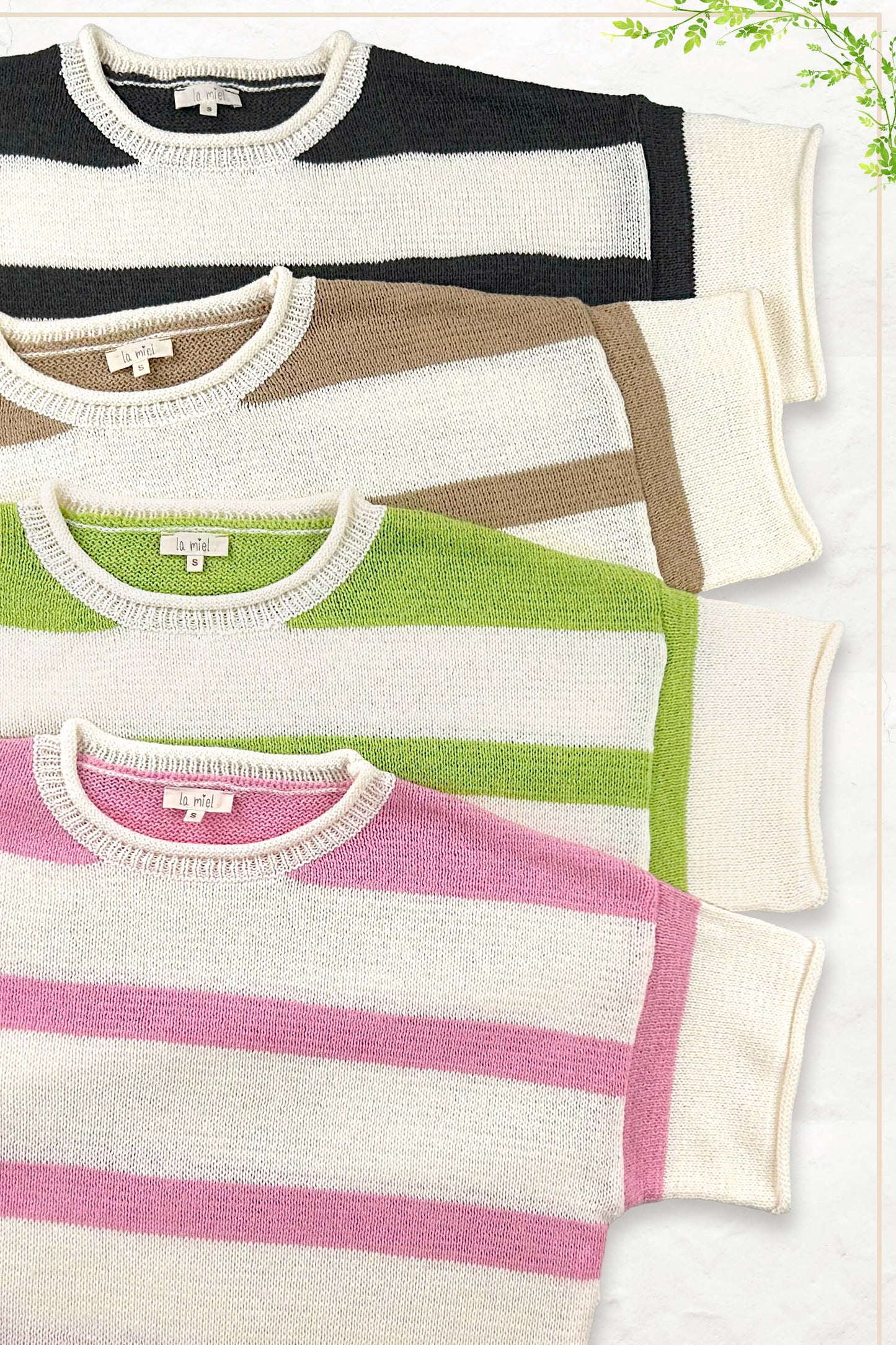 MCS3579-Boxy Silhouette Stripe Lightweight Sweater Top Outerwear Women’s
