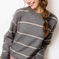 Outerwear Loose Fit Stripe Long Sleeve Crewneck Sweater HCS3553