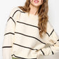 Outerwear Loose Fit Stripe Long Sleeve Crewneck Sweater HCS3553
