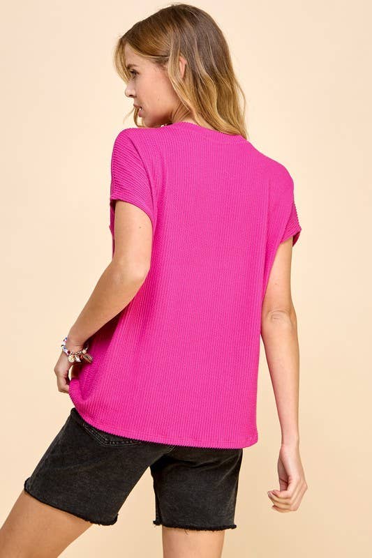 T1641 Solid Ribbed Top With Pockets L1E-T1641