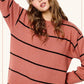 Outerwear Loose Fit Stripe Long Sleeve Crewneck Sweater HCS3553