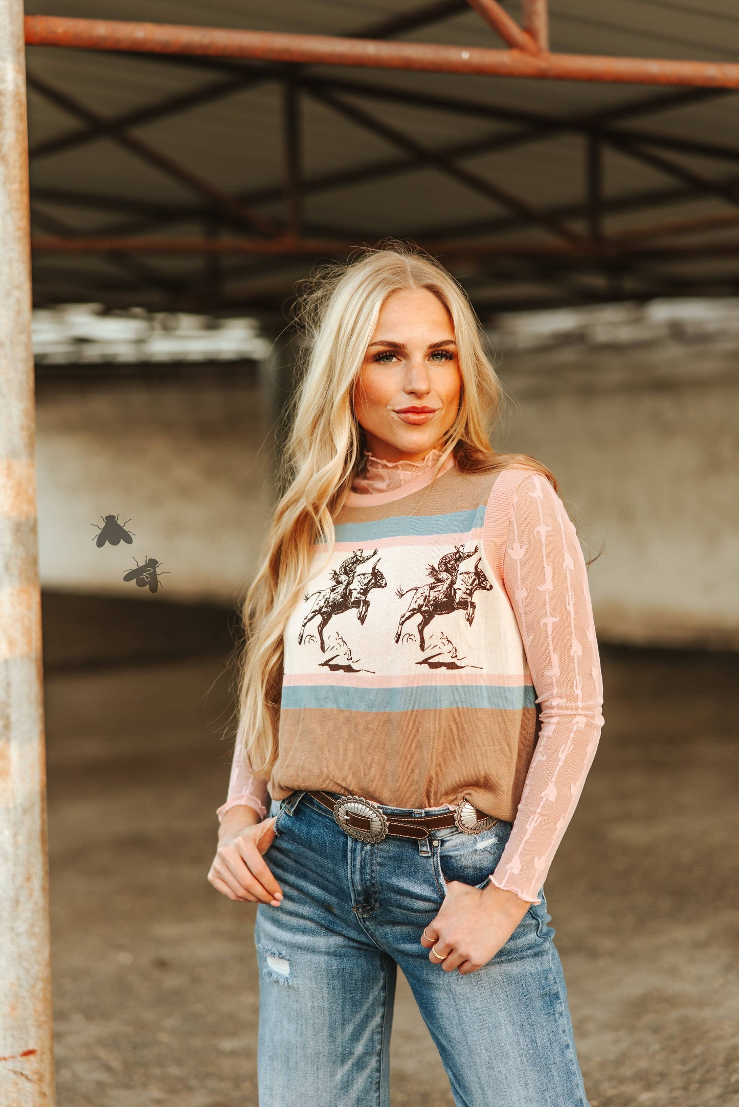 LARIAT Shirt LACE L/S *DUSTY ROSE mesh top