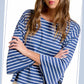 HDT7723-Striped Semi Crop Top women’s shirt with 3/4 Bell Sleeves