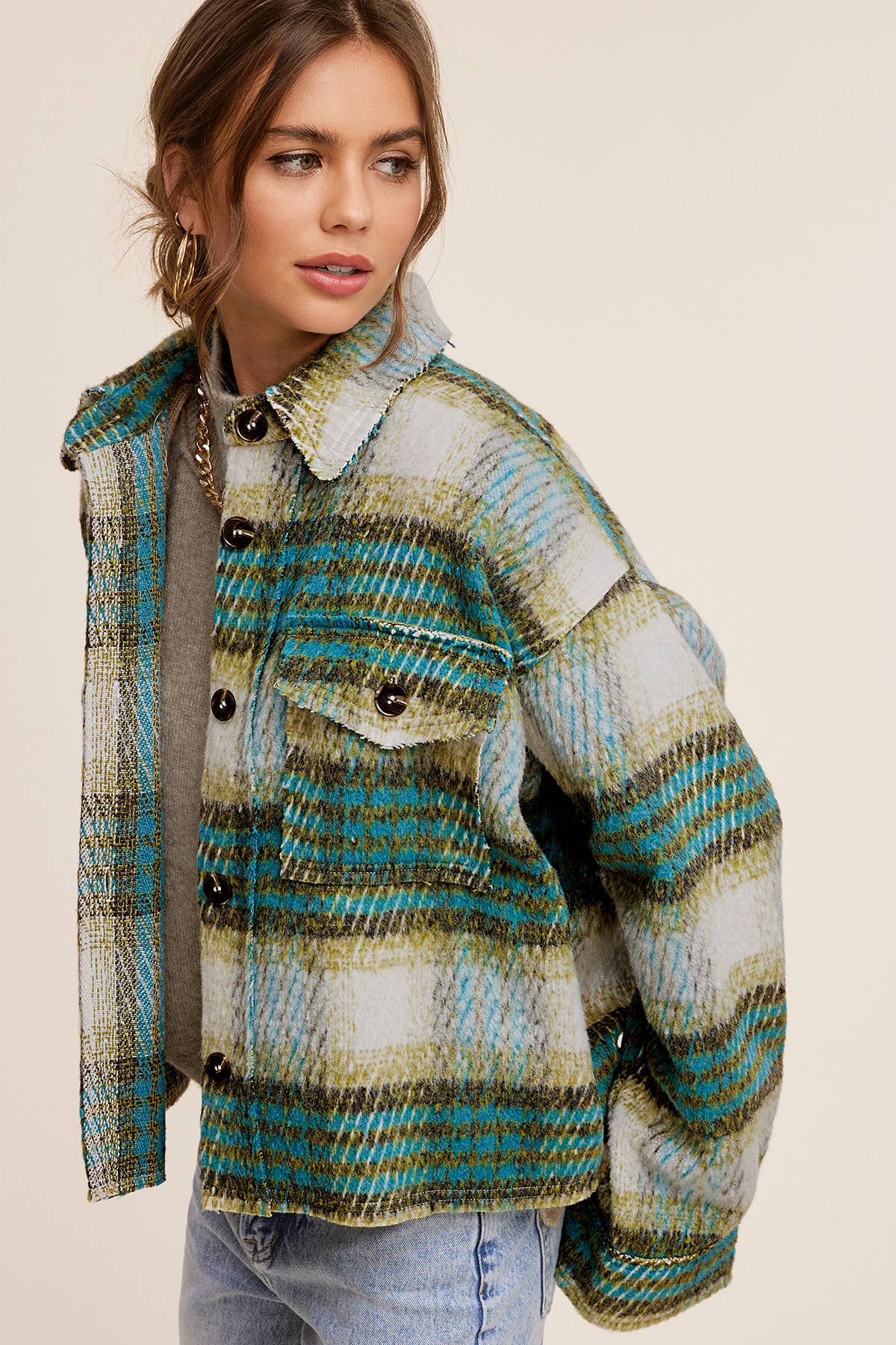 Outerwear Plaid Soft Brushed Button Down Jacket JKT1791