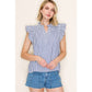 Shirts Women’s FRILLED SPLIT NECK STRIPED TOP 20952