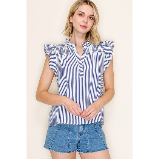 Shirts Women’s FRILLED SPLIT NECK STRIPED TOP 20952