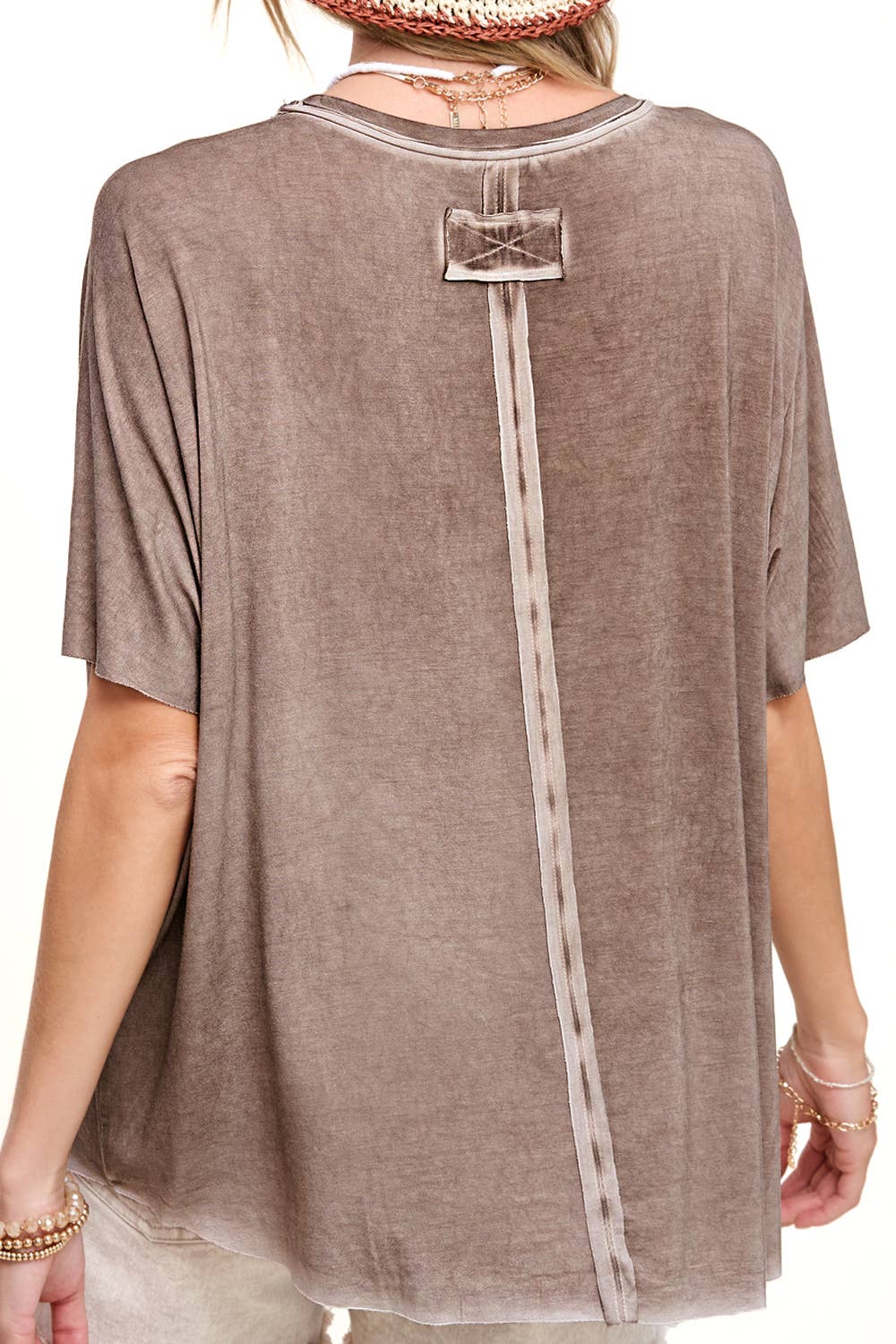 HBT7653 Dyed Fabric Round Neck Batwing Short Sleeve Women’s Shirts