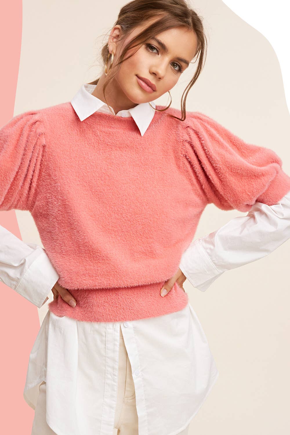 Soft Mohair Puff Short Sleeve Knit Top JCS3554