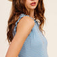 HCT7692-Stretchy Brushed Ruffle Sleeve Stripe Tank Top
