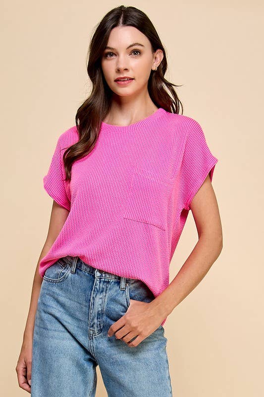 T1641 Solid Ribbed Top With Pockets L1E-T1641