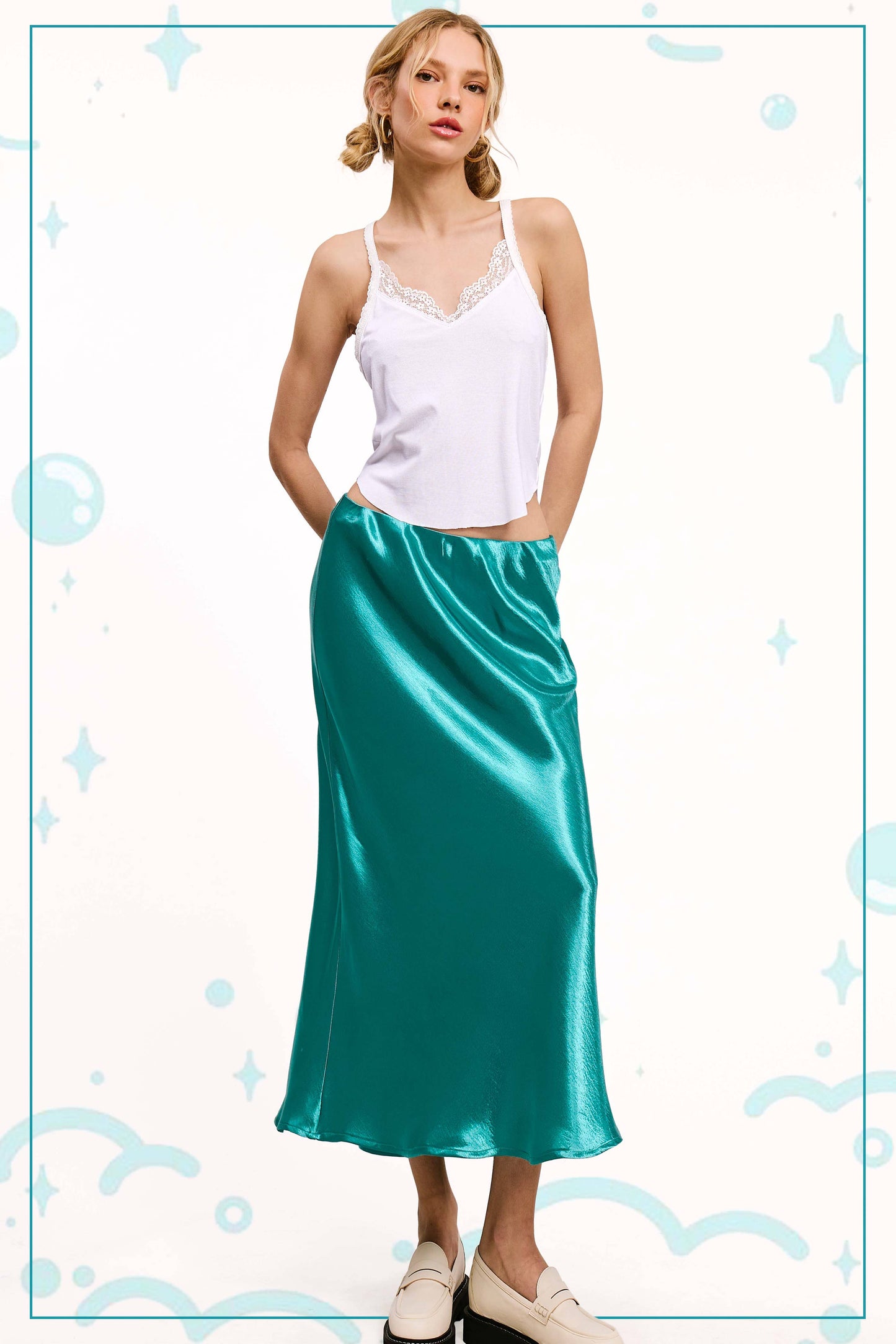 JDP4232-Dressy Satin Long Panel Silhouette Skirt