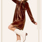 HCD9315-Soft Velvety Button Down Collar Dress