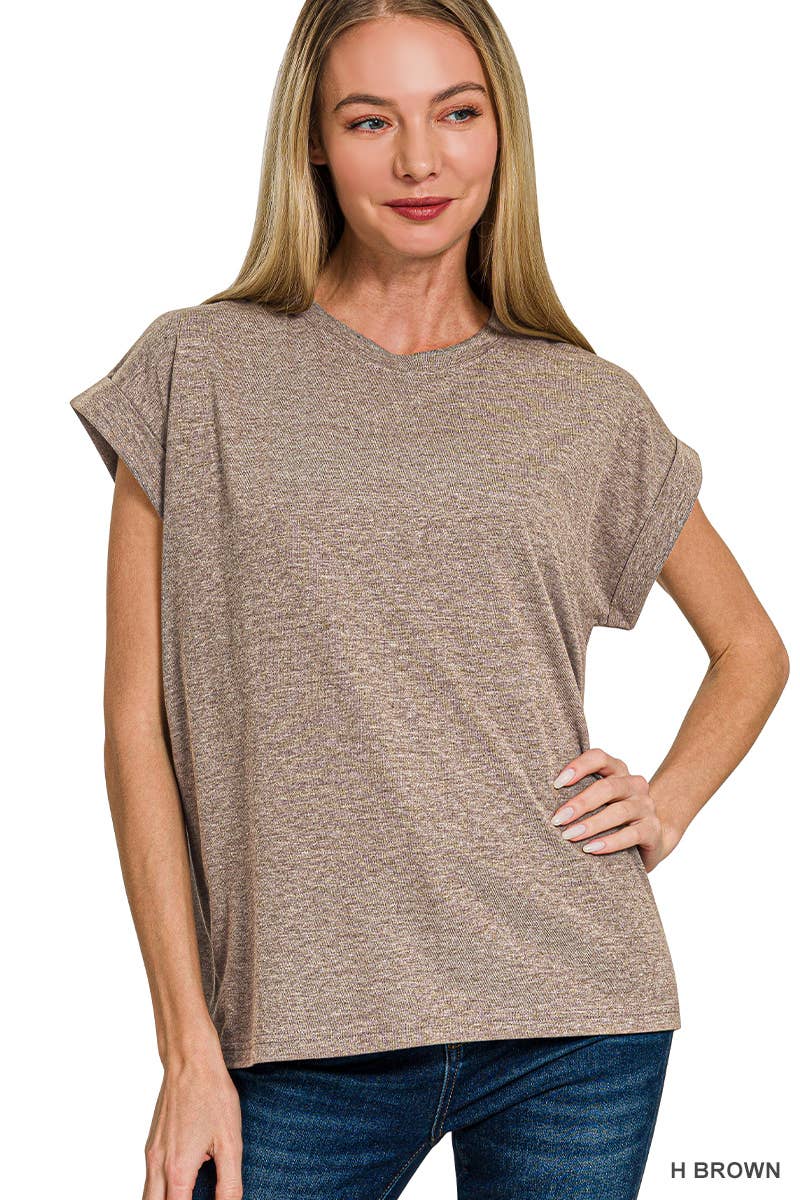 3381 Round Neck Folded Short Sleeve T-shirt CT3381Y