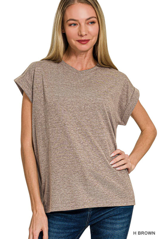 3381 Round Neck Folded Short Sleeve T-shirt CT3381Y