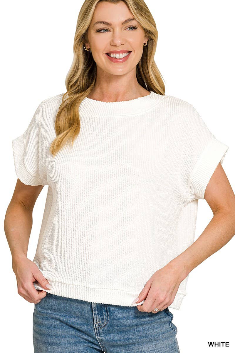 Raised Rib Cap Sleeve Top 8616Y