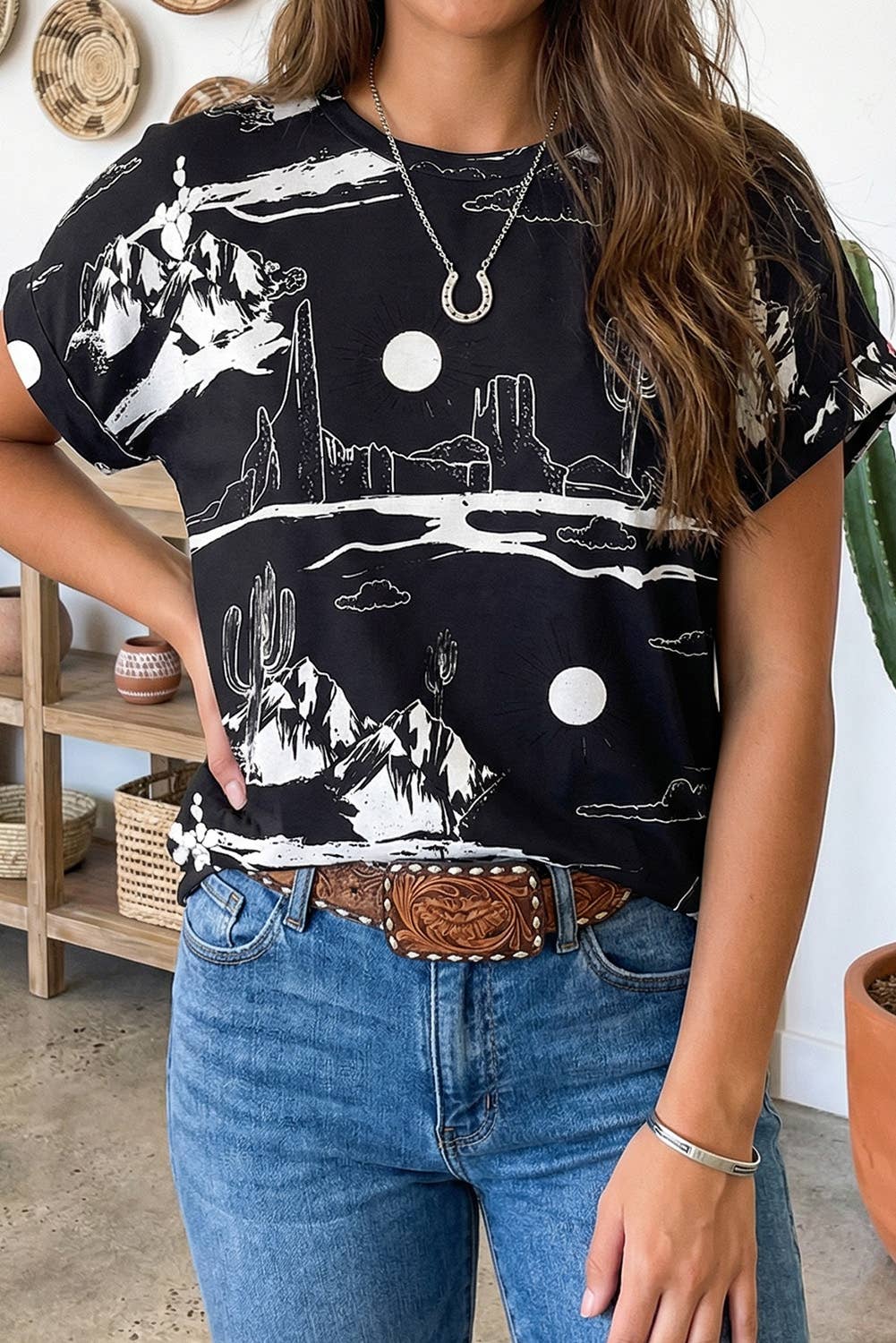LDC Western Desert Sand Print Short Sleeve Knit Top 25227653