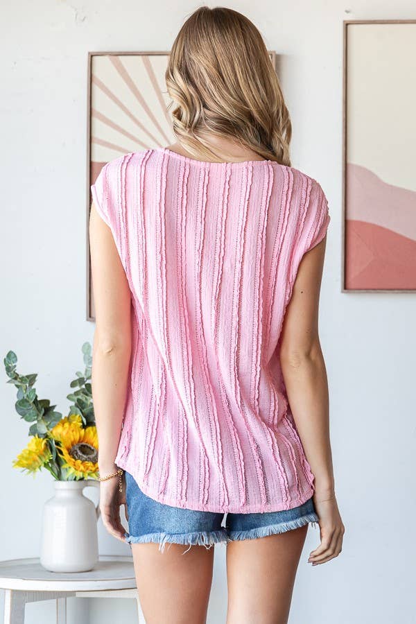 5948 Solid Textured Cap Sleeve Pullover Blouse 11D-T5948