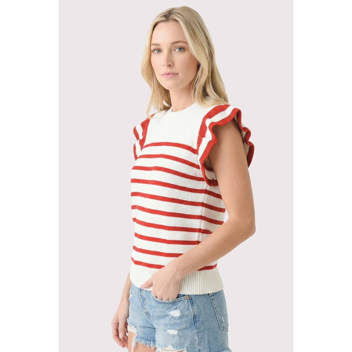 Outerwear Women’s STRIPED RUFFLE SLEEVE SWEATER 55961