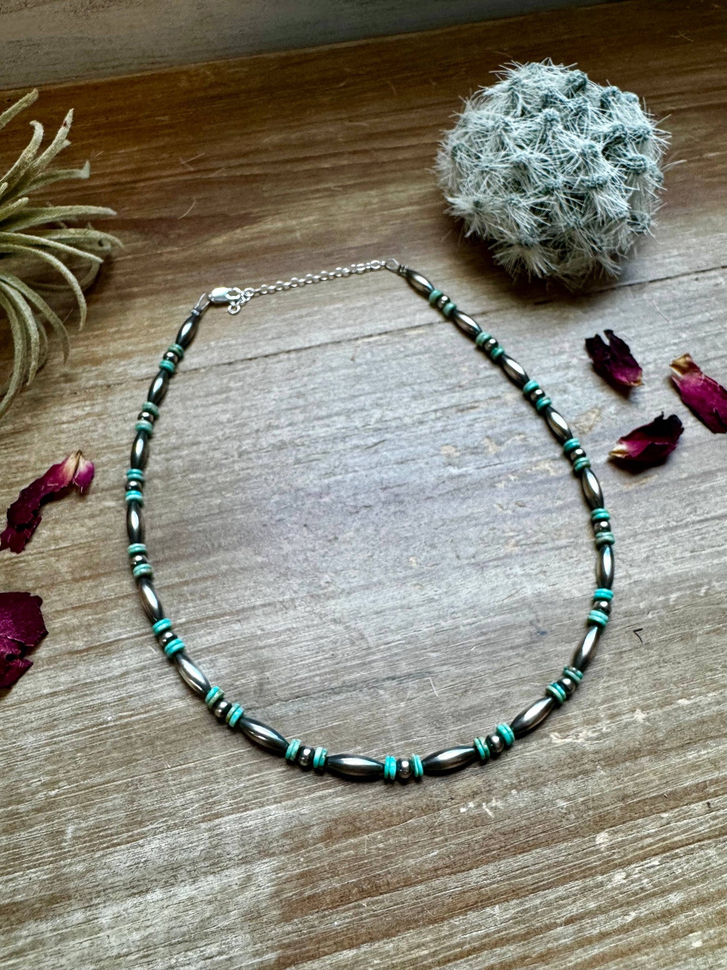 Torpedo choker Sterling Silver Pearls and turquoise choker CHO-NAV-049-TUR