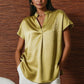 Drop Shoulder Blouse In Crinkle Satin