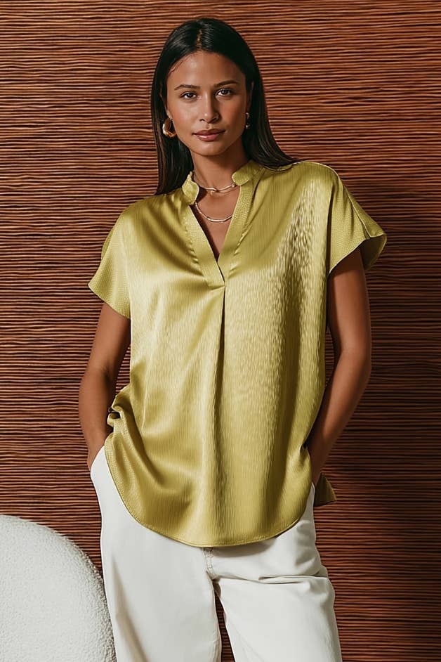 Drop Shoulder Blouse In Crinkle Satin