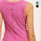Shirts Women’s HCT7694Mineral Washed Back Patch Detail Breathable Tank Top