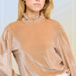 HCT7698-Soft Velvet Long Puff Sleeve Blouse Top shirt womens