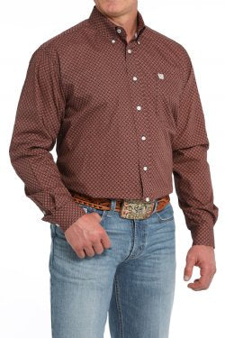 Shirts Mens Long Sleeve Geo Print Navy Rust MTW1105846