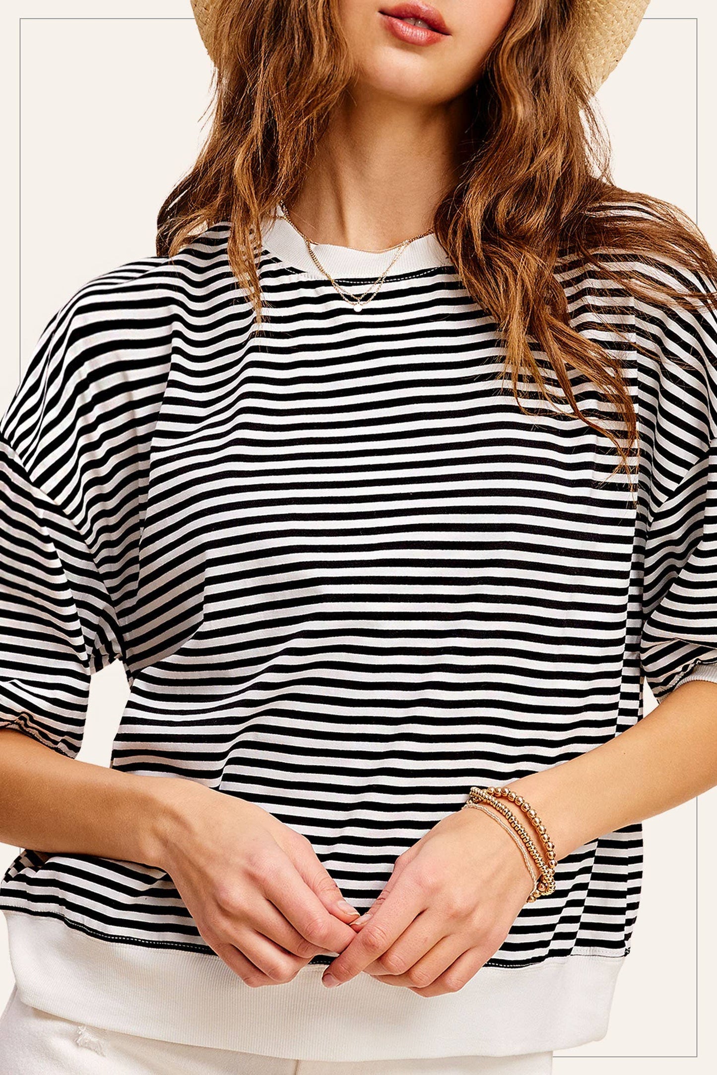 Shits Women’s Loose Fit Striped Short Sleeve Crew Neckline Top MCT7688