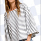 HDT7723-Striped Semi Crop Top women’s shirt with 3/4 Bell Sleeves