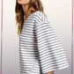 HDT7723-Striped Semi Crop Top women’s shirt with 3/4 Bell Sleeves