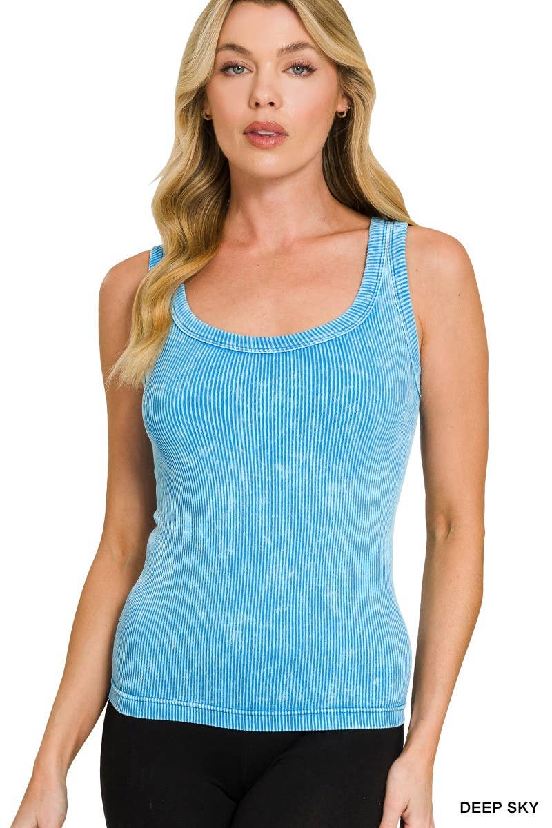 Tops Women’s 2 Way Neckline Washed Ribbed Seamless Tank