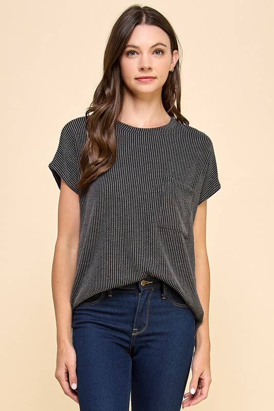 T1641 Solid Ribbed Top With Pockets L1E-T1641