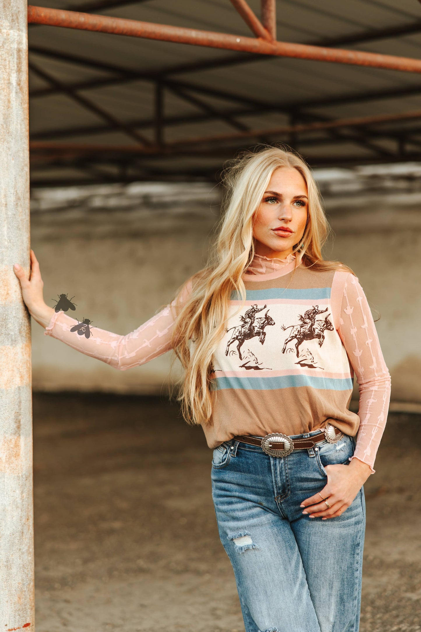 LARIAT Shirt LACE L/S *DUSTY ROSE mesh top