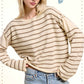 MCS3588-Striped Round Neck Loose Fit Long Sleeve Sweater