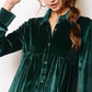 HCD9315-Soft Velvety Button Down Collar Dress